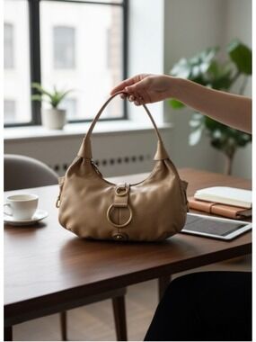 Michael Rome Italy Leather Hobo Purse Gold